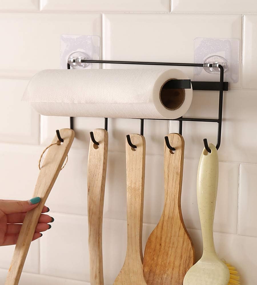 Adhesive Wall Mounted Tissue Holder – Black, No Drilling Organizer for Kitchen & Bathroom | Multifunction