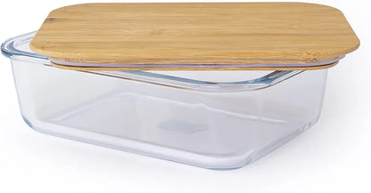 1100ml Bamboo Snack Box – Glass Container with Bamboo Lid for Food Storage