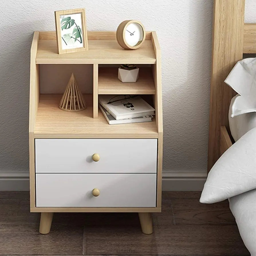 Minimalist Wooden Bedside Table with Drawer – 40x30x53cm, Multi-Layer Storage, PVC Legs, Round Edges