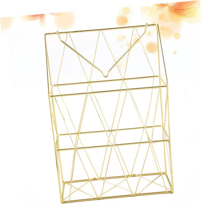 Golden Wall Mounted Magazine Desk Organizer | Stainless Steel | Metal Wire Newspaper Holder Hanging Magazine Rack File Holder Wall