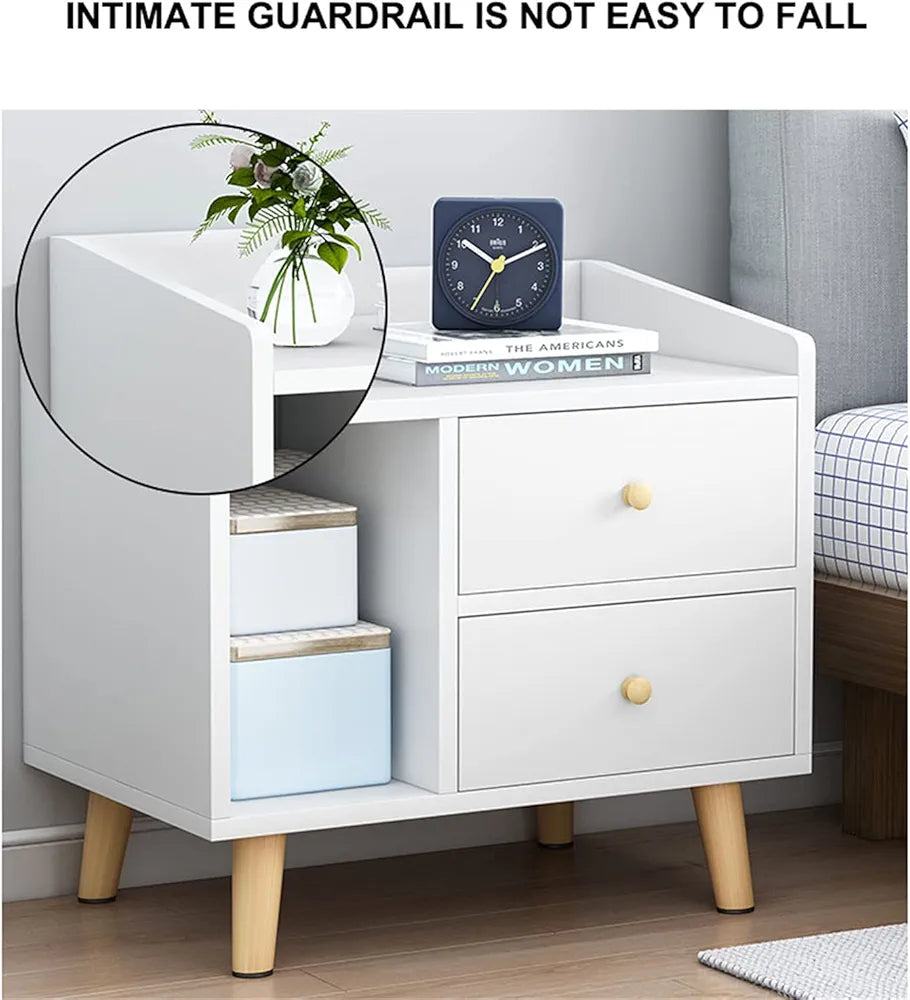 Modern Wooden Nightstand | Minimalist Bedside Table with Solid Wood Legs (43 x 30 x 48cm), Stylish & Practical End Side Table for Home Furniture