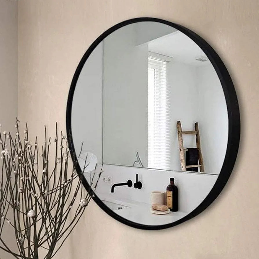 Furaha Finds 40cm Black Oval Shaped Unbreakable Mirror with Frame