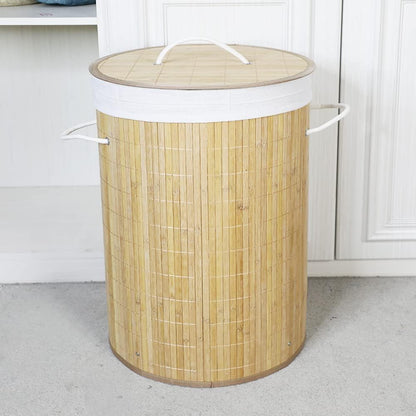 Eco-Friendly Round- Shaped Bamboo Bathroom & Bedroom Laundry Basket | Round Bamboo Laundry Bin Basket  | Laundry Towels Storage Bins