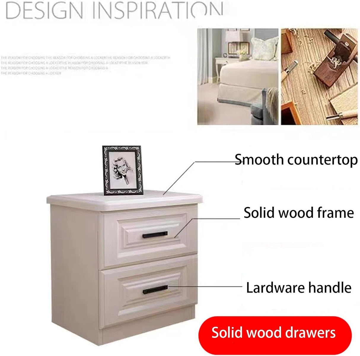 Nordic Luxury Double Drawer Bedside Cabinet – 50x45x35cm, White with Large Capacity Storage