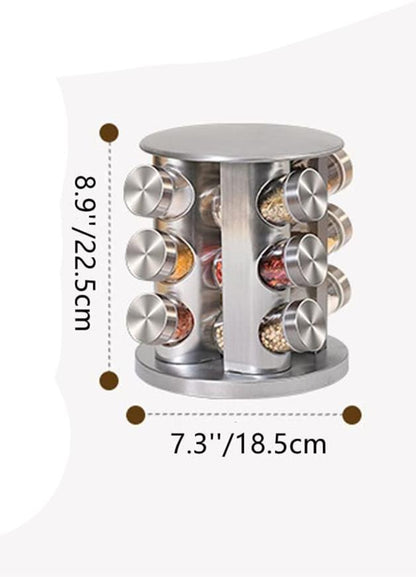 Stainless Steel Round 16 Empty Glass Jars Rotatable Spice Rack Kitchen Spice Adjustable Storage Rack Spice Organizer