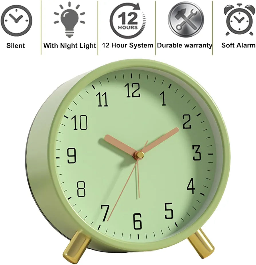 European Fashion Electronic Alarm Clock – Mute Quartz Table Clock for Home, Bedroom, Student Desk (White, Dark Green, Blue)