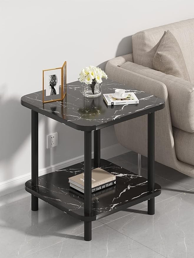 Minimalist Coffee Table | Double Layer Storage | Modern Corner Tea Table 50x50x53cm