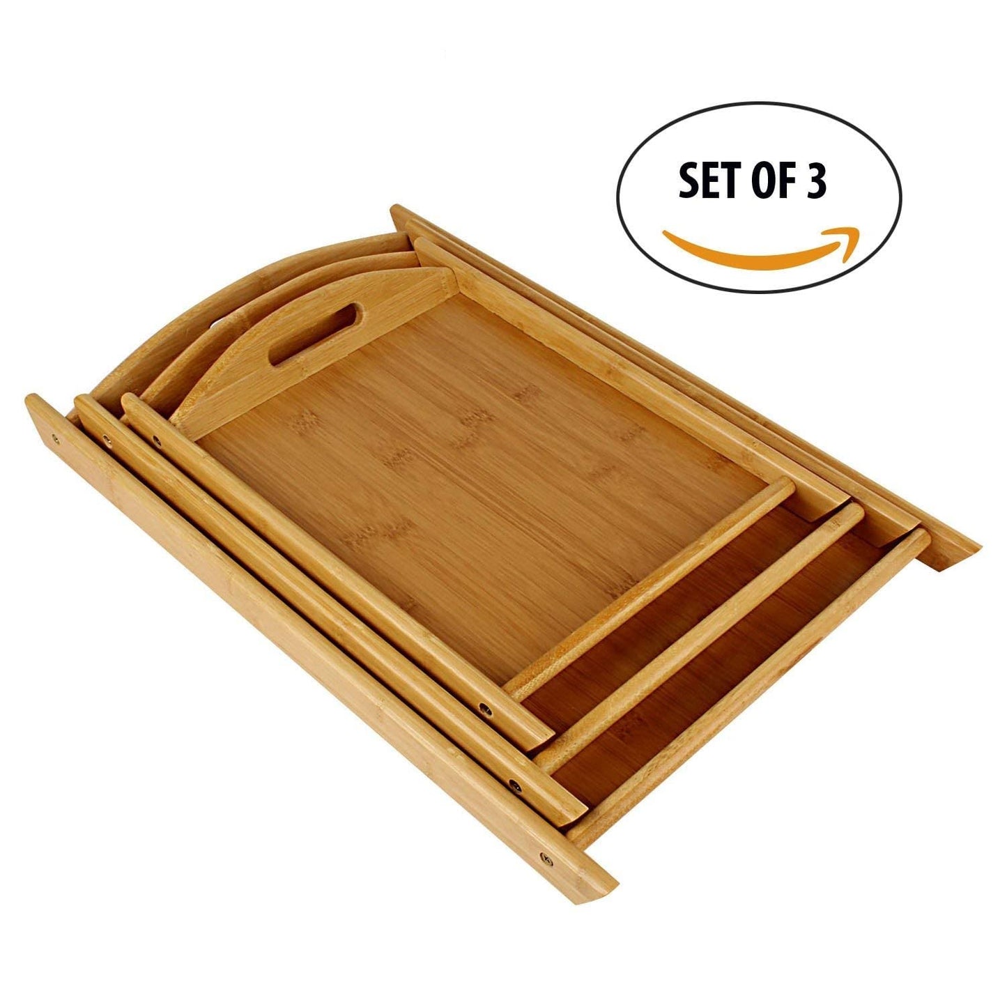 High Quality Multifunctional Bamboo Serving Trays Set | 3 Piece Set for Coffee, Dinner, Lunch, Hotel Use | Long Handle Design