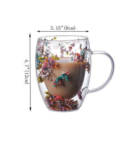 Flowered Double Walled Mug | 350ml Capacity | Coffee and Tea Cup with Handle | Ideal For Serving Coffee, Tea, Milk, & Other Hot Or Cold Beverages