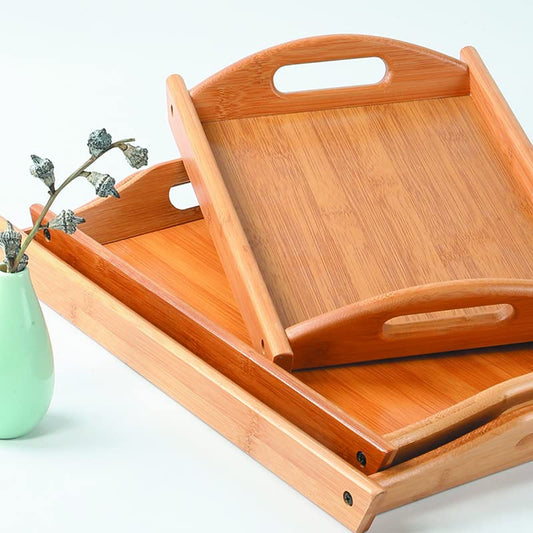 High Quality Multifunctional Bamboo Serving Trays Set | 3 Piece Set for Coffee, Dinner, Lunch, Hotel Use | Long Handle Design