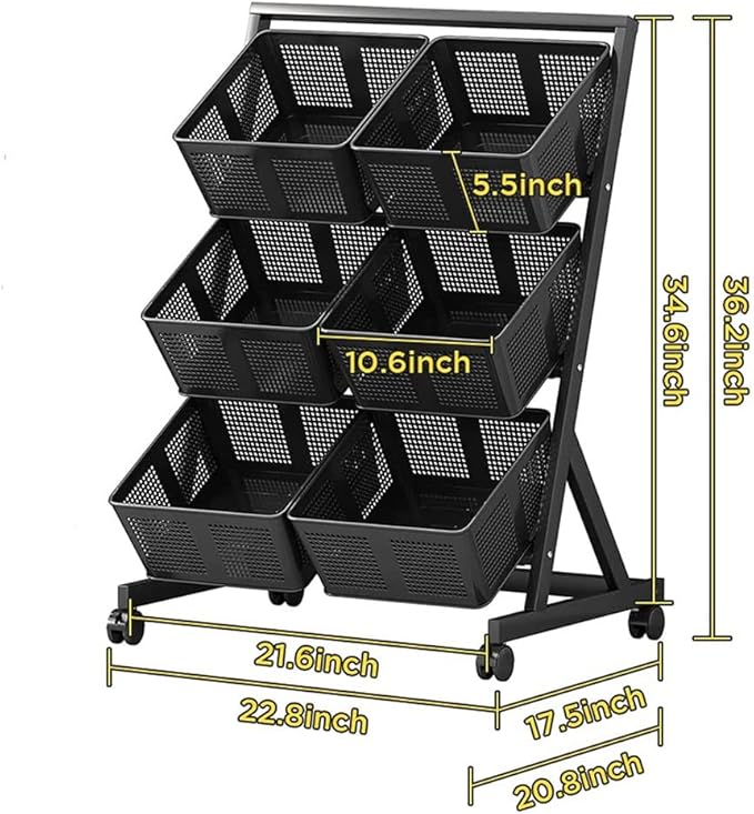 6 Compartment Multifunctional Metallic Movable Minimalist Kitchen Vegetable/Fruits Cart Storage Rack Rotatable Kitchen Organizer | Furniture