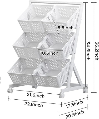 6 Compartment Multifunctional Metallic Movable Minimalist Kitchen Vegetable/Fruits Cart Storage Rack Rotatable Kitchen Organizer | Furniture