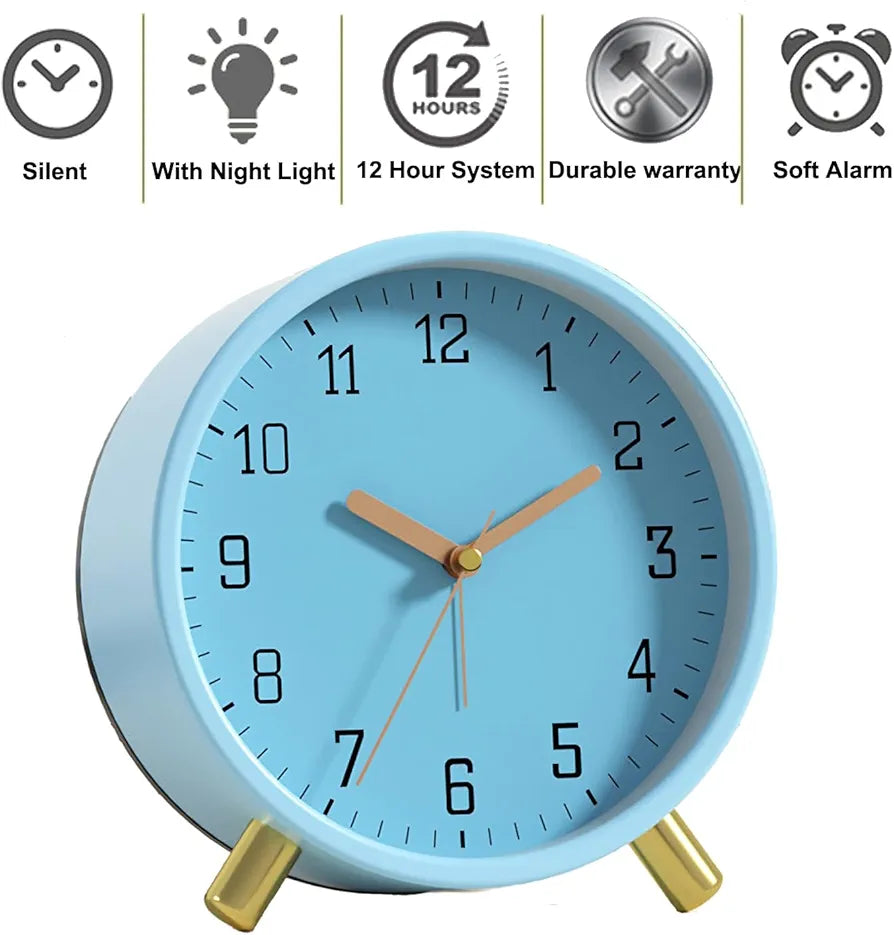 European Fashion Electronic Alarm Clock – Mute Quartz Table Clock for Home, Bedroom, Student Desk (White, Dark Green, Blue)