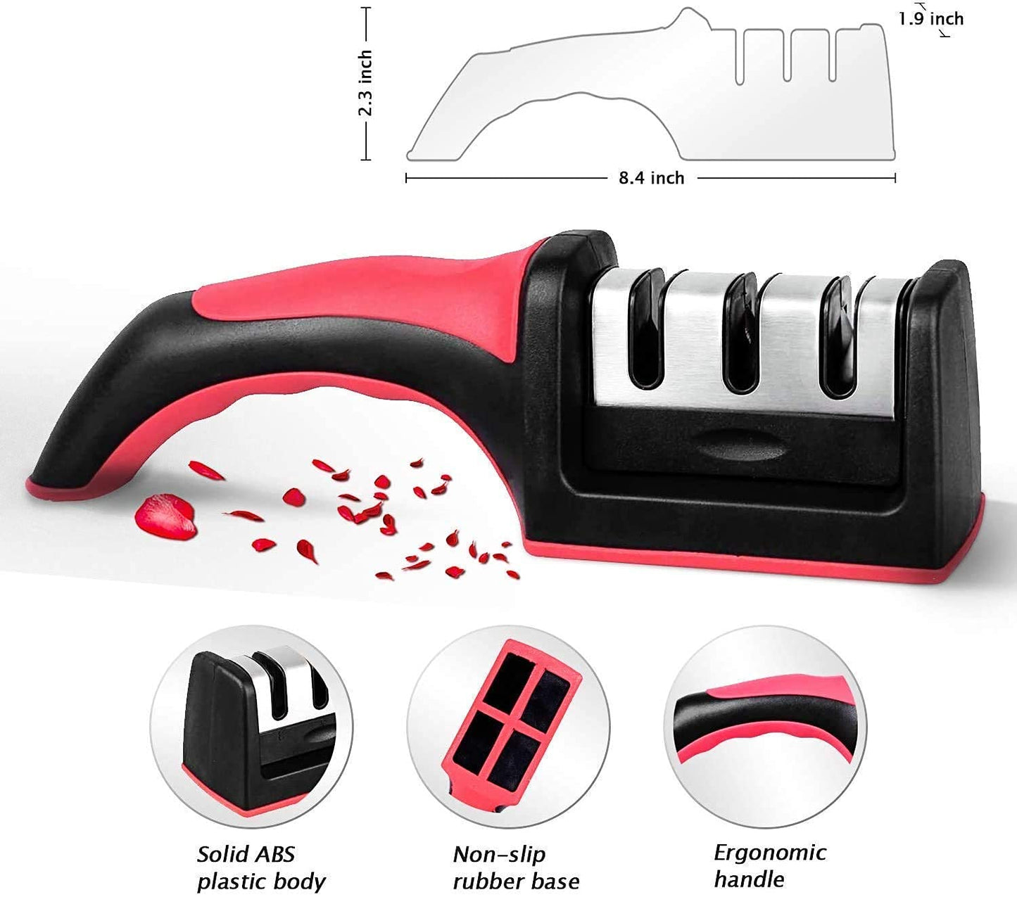 3 Slots Knife Sharpener | Coarse, Fine & Honing Sharpening | Durable Construction | Easy to Use Kitchen Tool | Manual Kitchen Knife Sharpener | User Friendly Sharpener with Anti-Skid Base & Multiple Grinding Positions