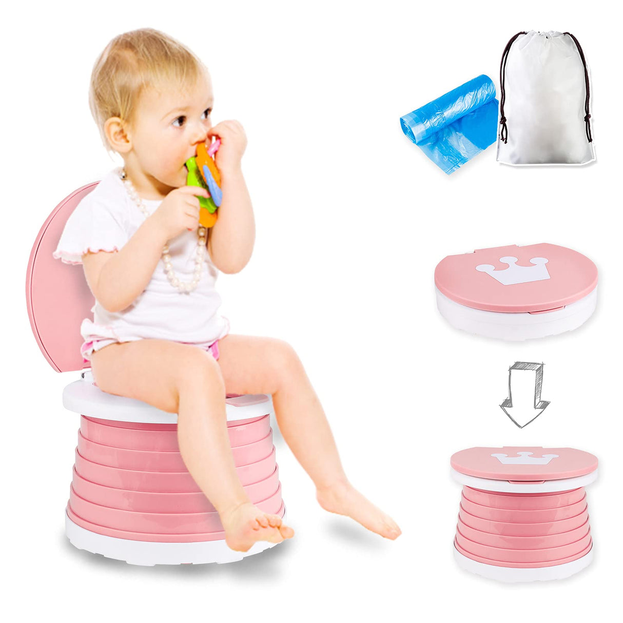 Baby Travel Collapsible Potty Toilet + Free Roll of Disposable Bags