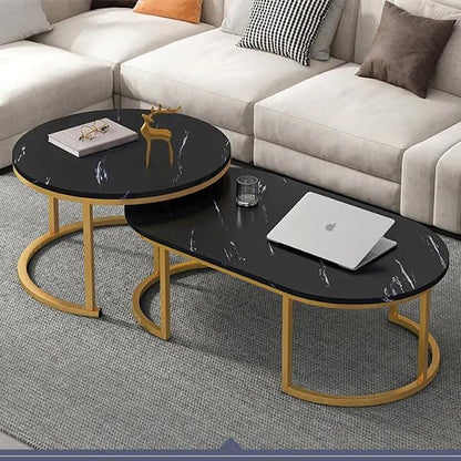 Glass Top Nesting Coffee Table Set (2pcs) | Black | Modern Design |  Ideal for living rooms, lounges, or offices