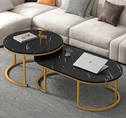 Glass Top Nesting Coffee Table Set (2pcs) | Black | Modern Design |  Ideal for living rooms, lounges, or offices