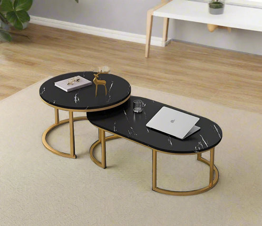 Glass Top Nesting Coffee Table Set (2pcs) | Black | Modern Design |  Ideal for living rooms, lounges, or offices