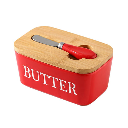 850gms  High-quality Ceramic Butter Dish with Bamboo Lid| Multicolor | Multiuse Preservation Box Ceramic Butter Dish| Kitchen, Dining