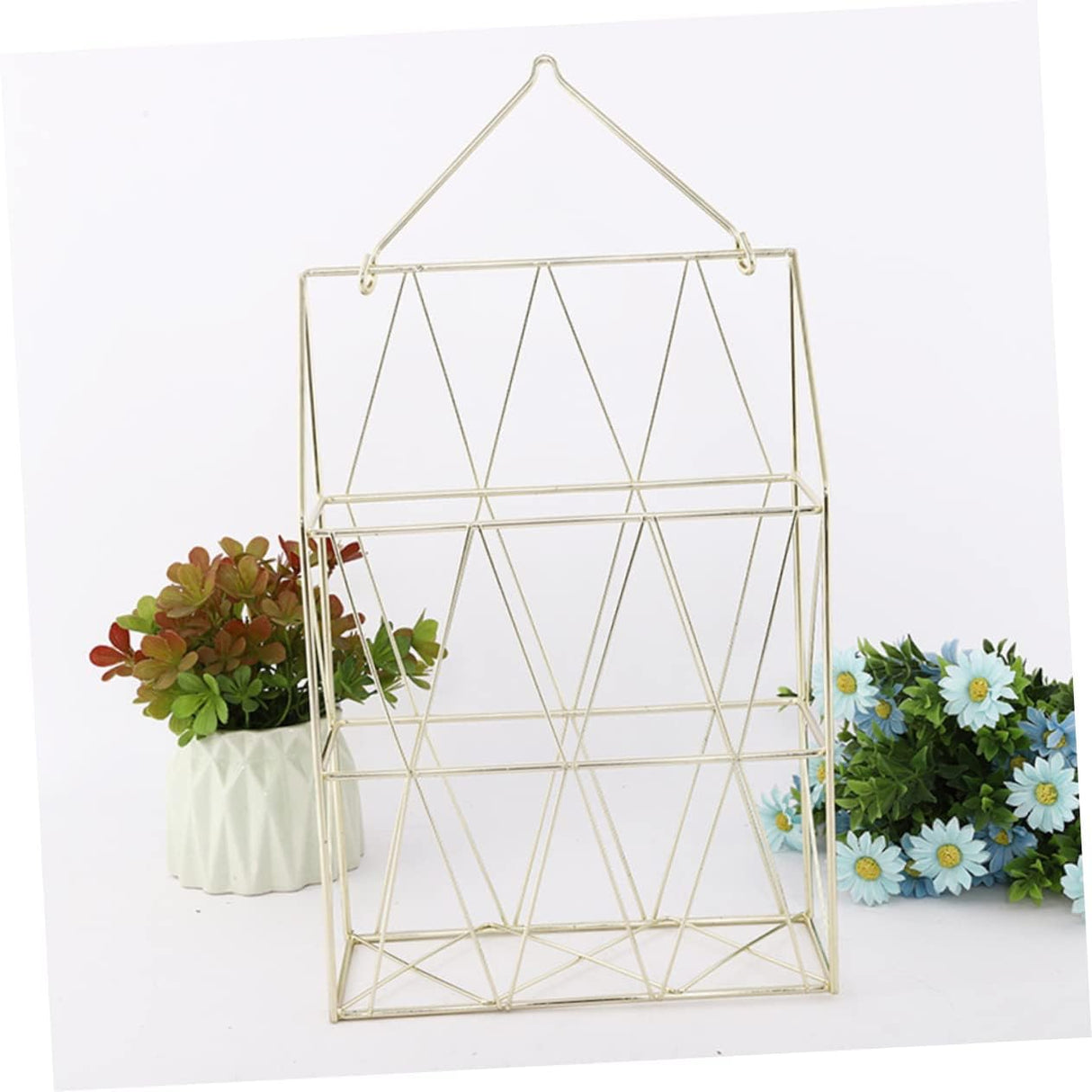 Golden Wall Mounted Magazine Desk Organizer | Stainless Steel | Metal Wire Newspaper Holder Hanging Magazine Rack File Holder Wall