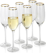 Elegant Gold Rim Clear Champagne Glasses | Premium Quality, 260ml Capacity, Boxed Set of 6