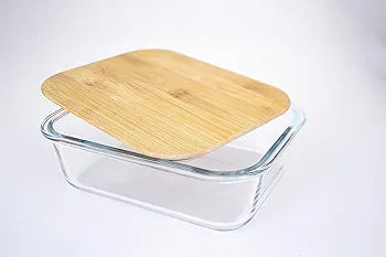 1100ml Bamboo Snack Box – Glass Container with Bamboo Lid for Food Storage