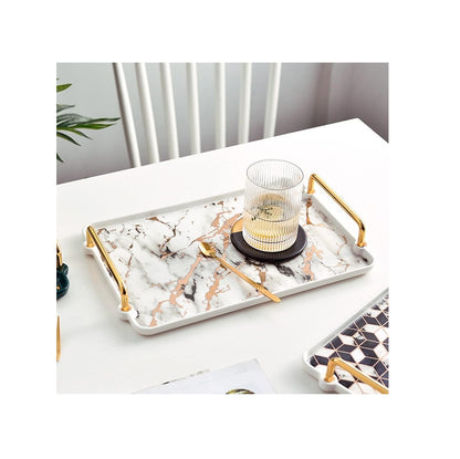 Decorative Marble Breakfast Table Serving Tray Elegant Ceramic Serving Tray for Dining and Home Decor