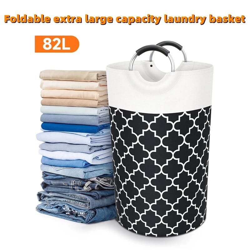 Large Capacity Laundry Basket 82L with Metal Handles | Collapsible