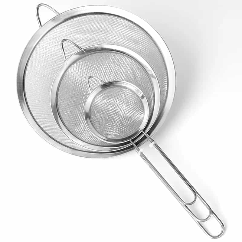 3in1 Metallic Sieve Set | Durable Stainless Steel Sifters | 10 cm, 12 cm, 14 cm | Ideal for Straining, Sifting, and Rinsing | Stackable Kitchen Tool