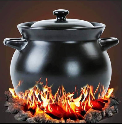 Ceramic Pot | 5.2 Litres | 360° Uniform Heating | Spill Proof Design | Non Slip Bottom | Easy Clean | Clay Cooking Pot with Lid and Handles | Black Cookware