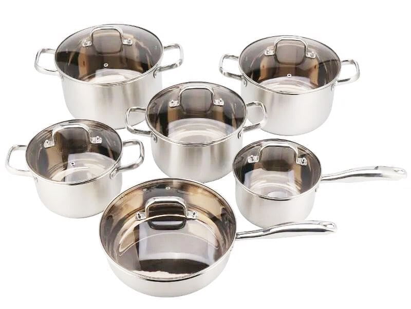 Signature 12 Pcs set,stainless Steel, heavy duty,Pots with clear lid, ergonomic handle,frying pan and a soup pot cookware