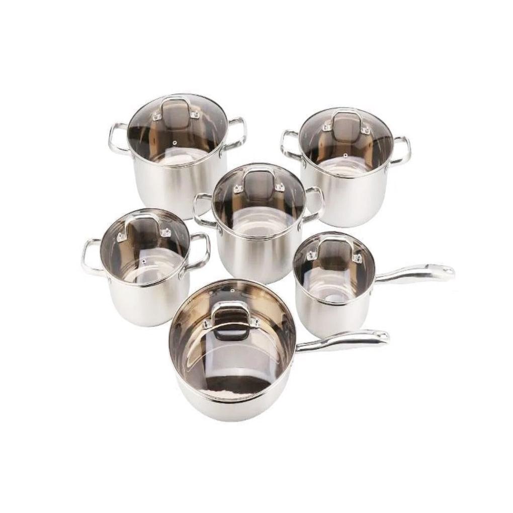 Signature 12 Pcs set,stainless Steel, heavy duty,Pots with clear lid, ergonomic handle,frying pan and a soup pot cookware