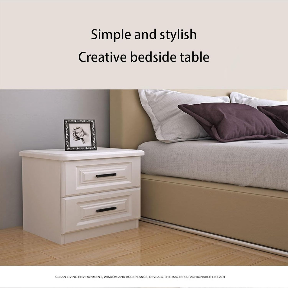 Nordic Luxury Double Drawer Bedside Cabinet – 50x45x35cm, White with Large Capacity Storage