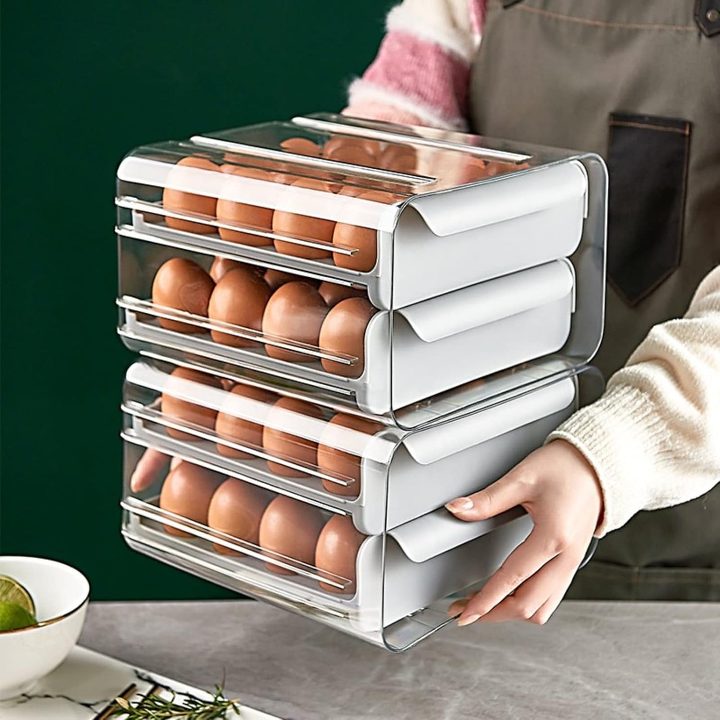 32 Egg Acrylic Tray – Durable Storage Organizer in Grey, Orange, and White