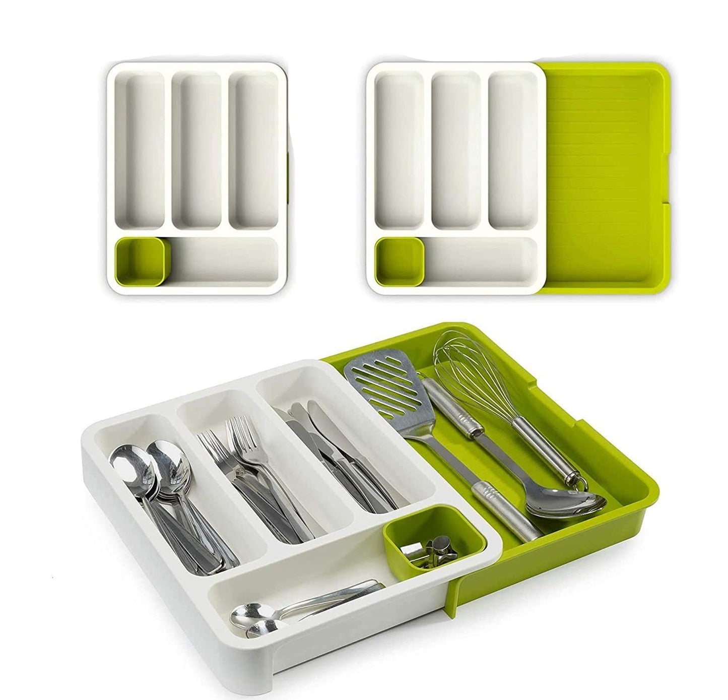 Drawer Store | Organizer Expandable Cutlery Tray Green & White