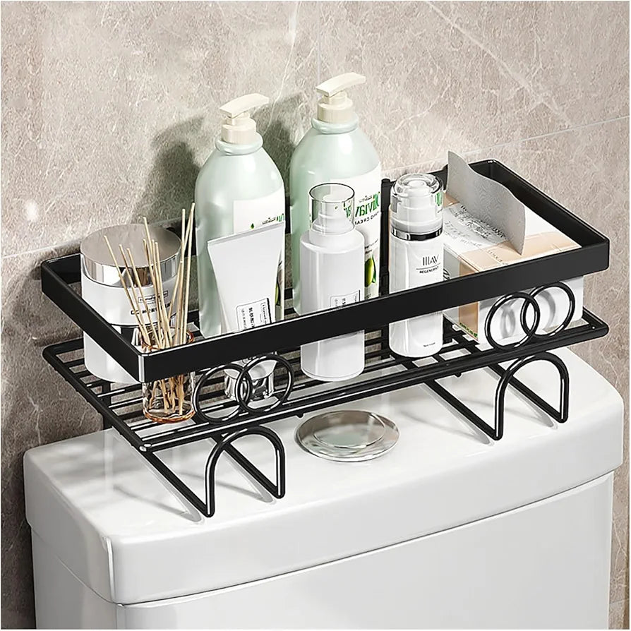 Metallic  Space-Saving Versatile Toilet/Bathroom Storage Rack Organizer – Black, Gold, Pink, White – 34cm x 15cm x 16cm