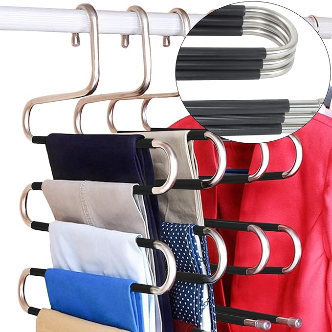 Stainless Steel 5-layer Multipurpose S-Shaped Non-Slip Hangers  | Efficient Closet Storage Organizer | Trouser, Ties, Scarves & Other Accessories