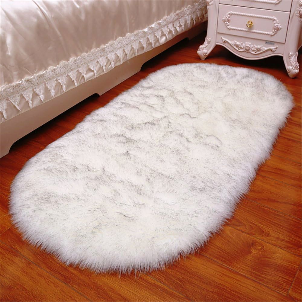 Solid Color Luxury Plush Carpet | Washable Faux Fur | 50x50x2 cm | White and Pink