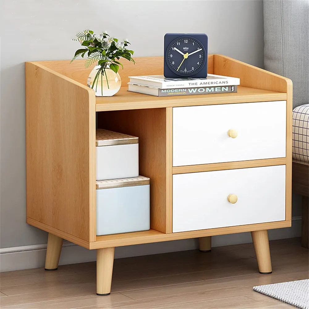 Modern Wooden Nightstand | Minimalist Bedside Table with Solid Wood Legs (43 x 30 x 48cm), Stylish & Practical End Side Table for Home Furniture