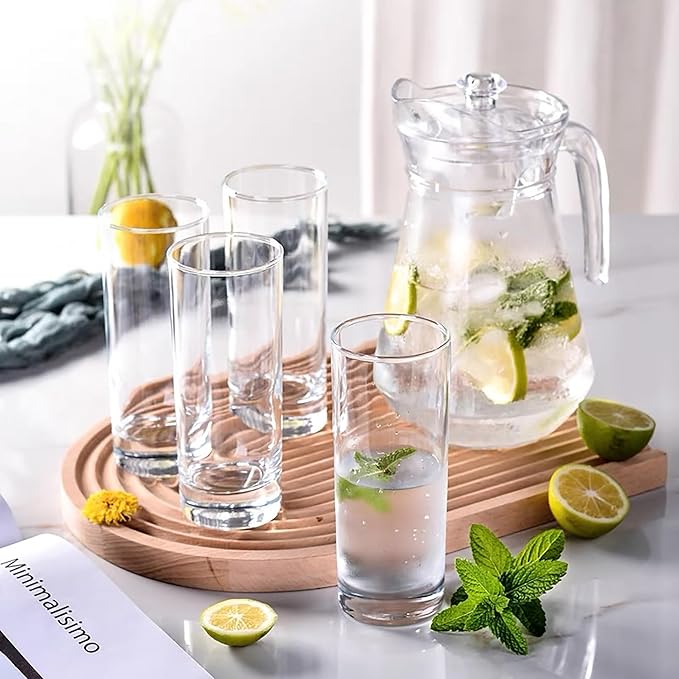 High Quality 6 Piece  Transparent Clear Glass Set with 1 Jug | Quality Tableware | Beverage | Juice | Water