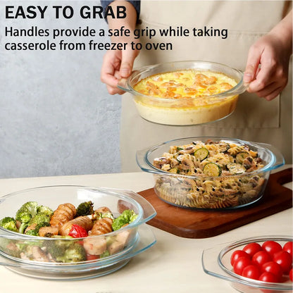 Signature Glass Casseroles with Glass Lids (Set of 3) – 0.7L, 1L, 1.5L Capacity