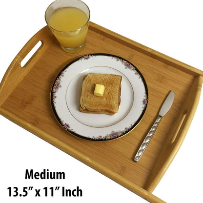 High Quality Multifunctional Bamboo Serving Trays Set | 3 Piece Set for Coffee, Dinner, Lunch, Hotel Use | Long Handle Design