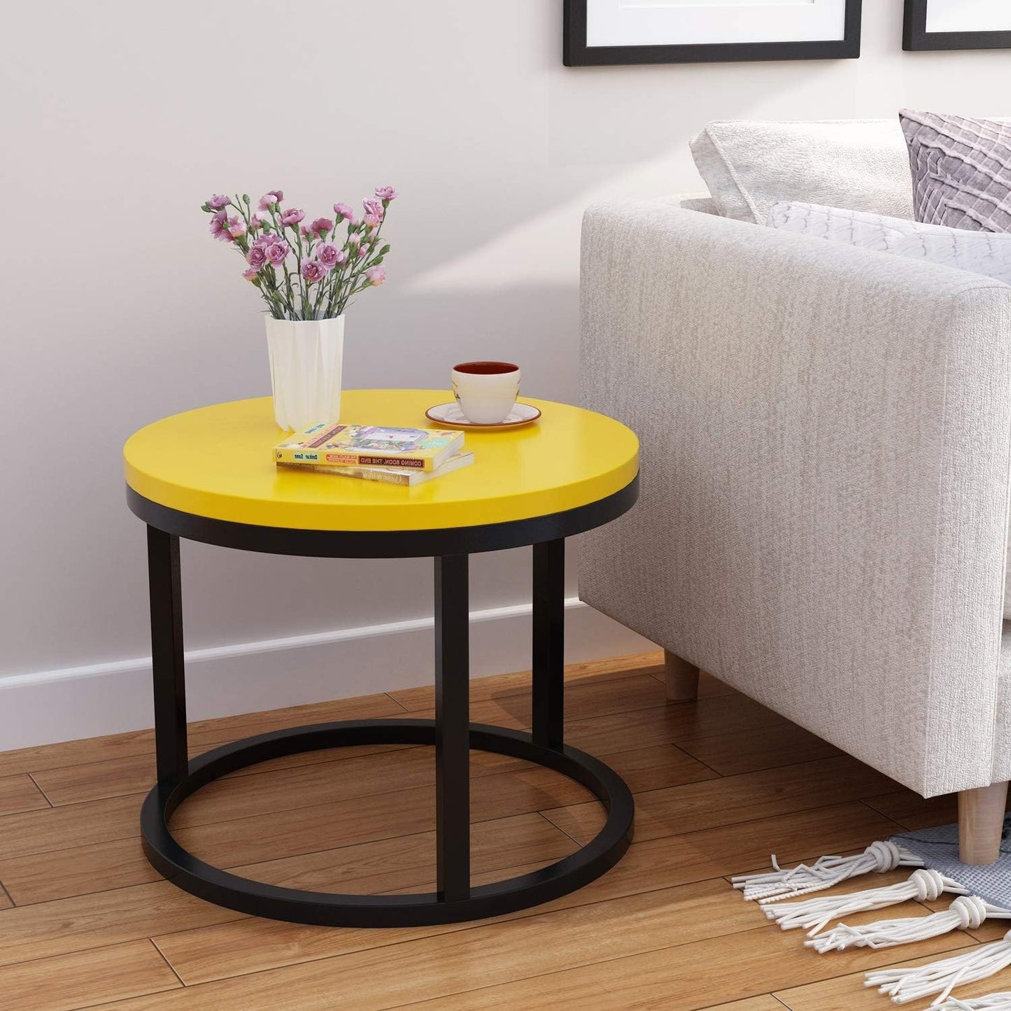 Modern Glass Nesting Tables | Versatile Design with Yellow and Black Glass Tabletops (80cm & 60cm)