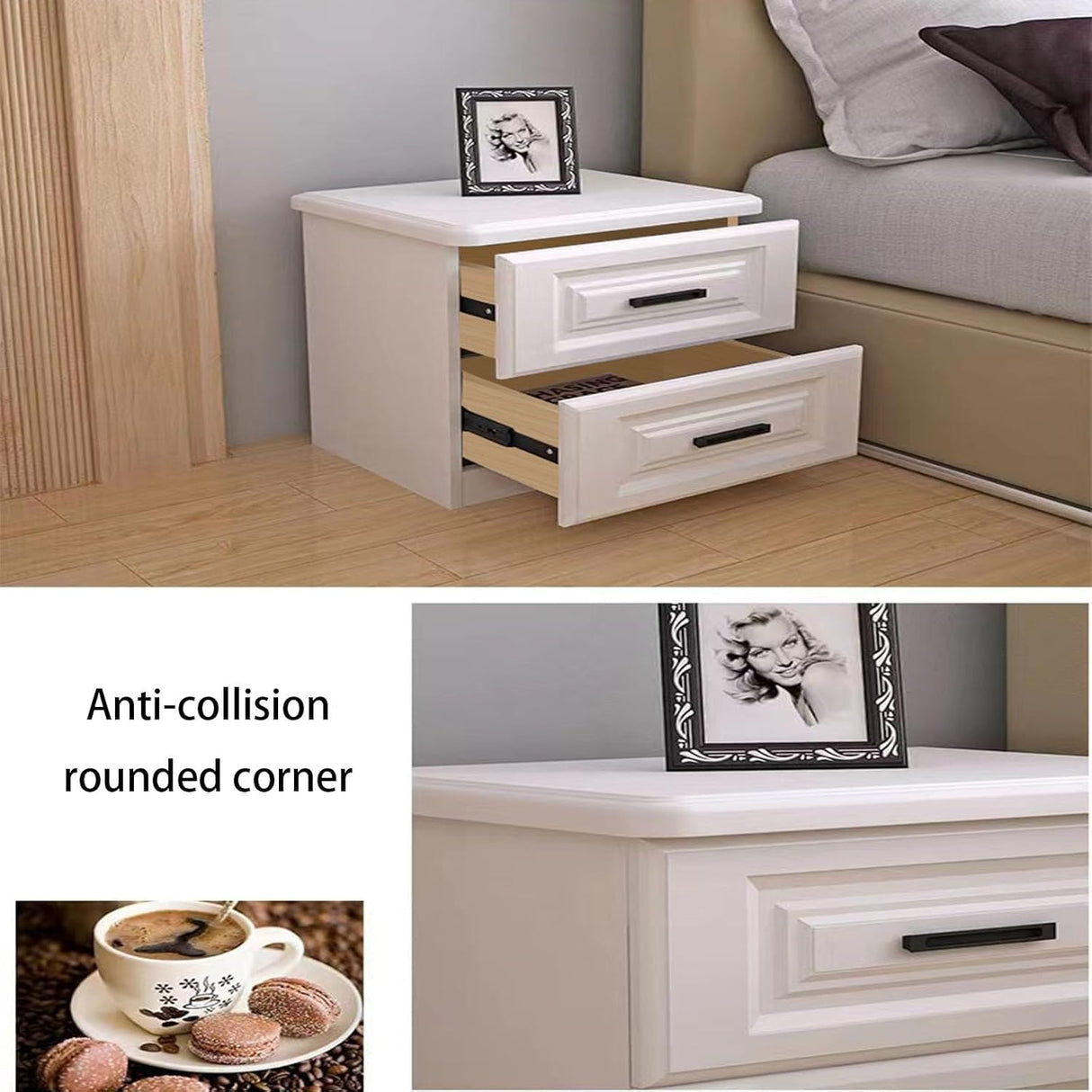 Nordic Luxury Double Drawer Bedside Cabinet – 50x45x35cm, White with Large Capacity Storage