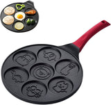 7 Hole Non Stick Pancake Pan | Fun Animal Face Design | Non Stick Coating | Gas Stove Compatible | 46cm x 7.1cm