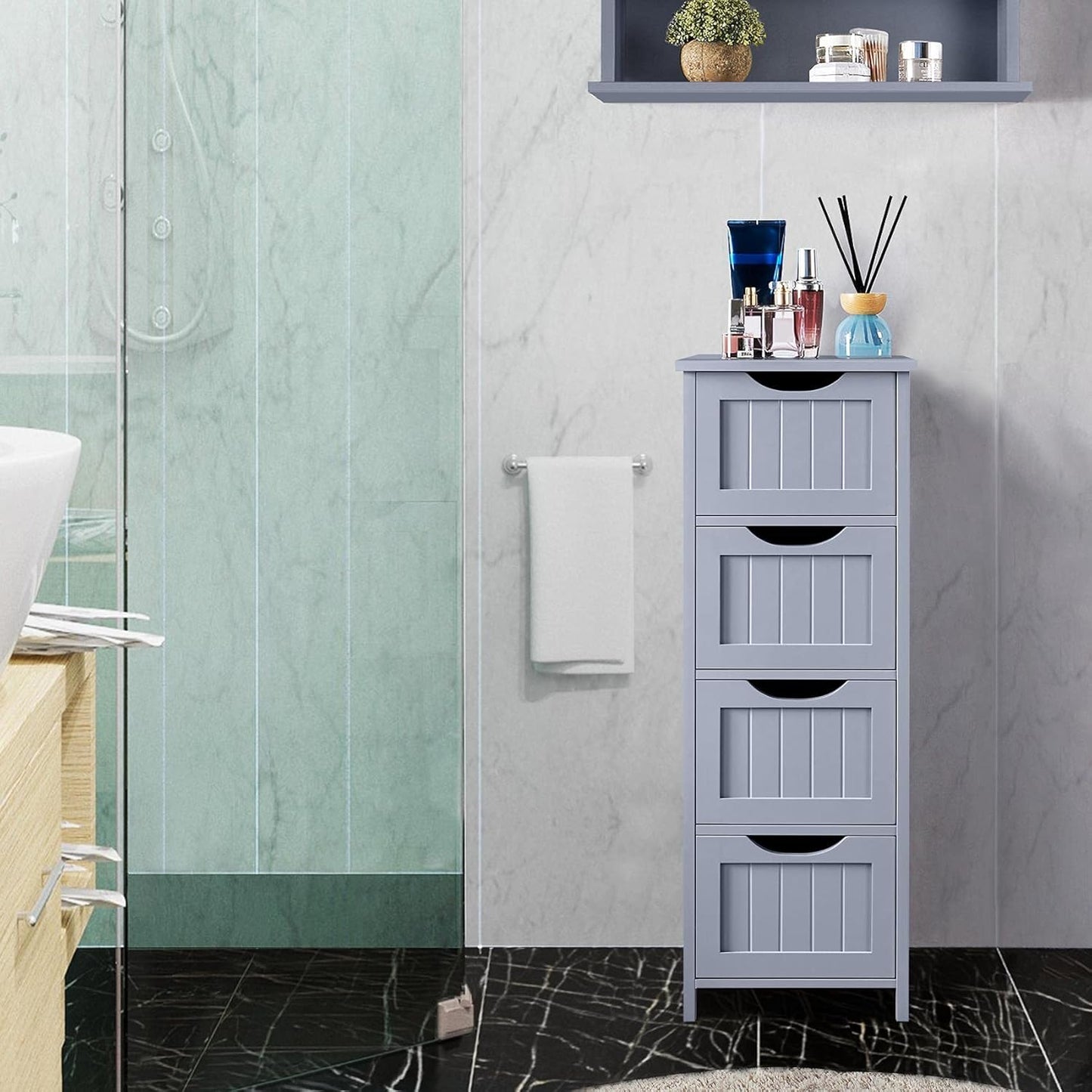 Waterproof PVC Floor Standing Cabinet Storage Organizer | 120 cm x 24 cm x 24 cm | Perfect for Bathroom and Toilet Storage | White and Grey