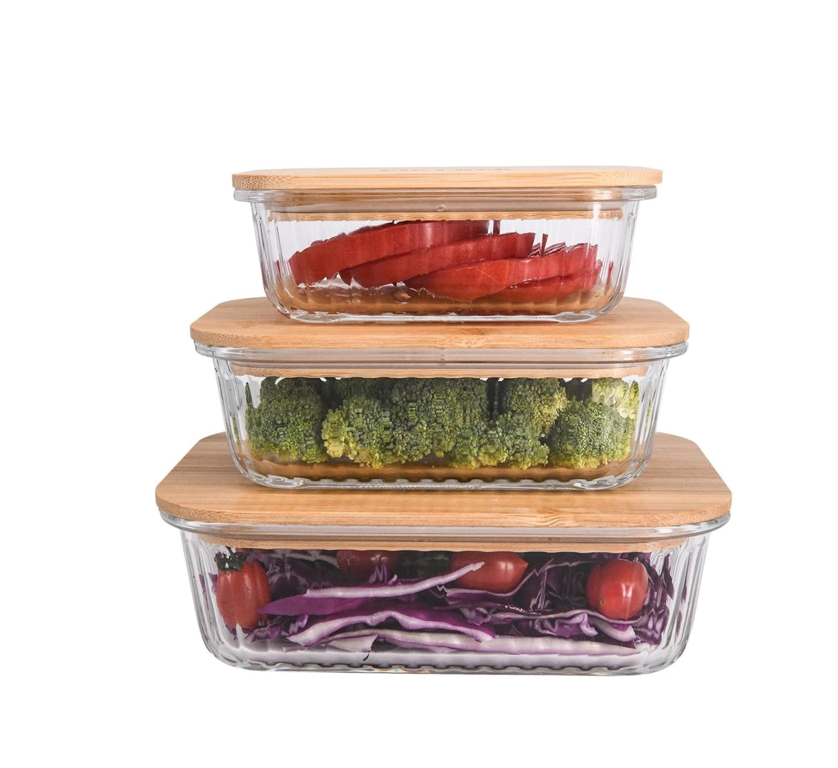 3pcs Heavy Duty Ribbed Borosilicate Glass Food Storage Containers