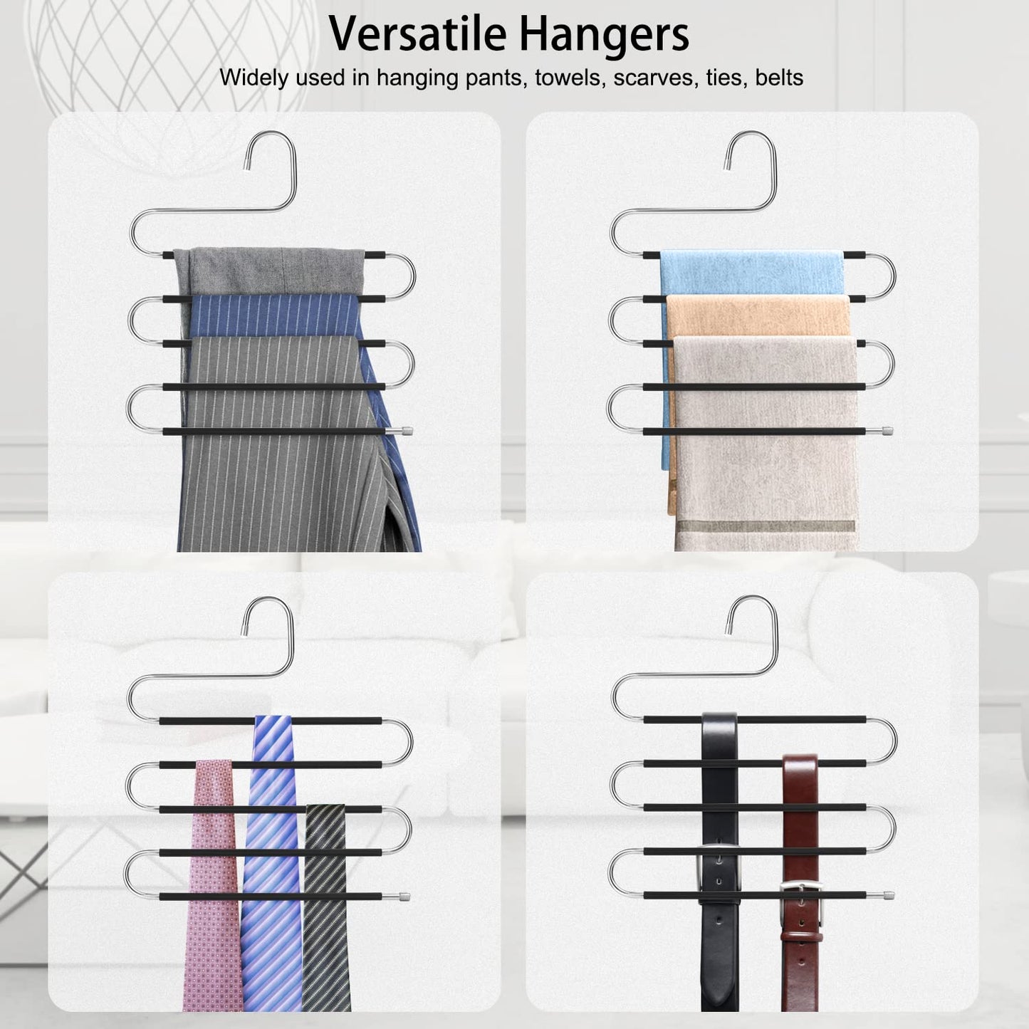 Stainless Steel 5-layer Multipurpose S-Shaped Non-Slip Hangers  | Efficient Closet Storage Organizer | Trouser, Ties, Scarves & Other Accessories