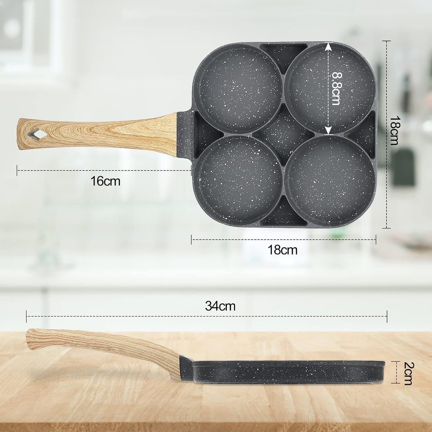 Nonstick 4 Slot Design Frying Pan | Perfect for Eggs, Pancakes | Perfect for Breakfast, Lunch, Snack Prep