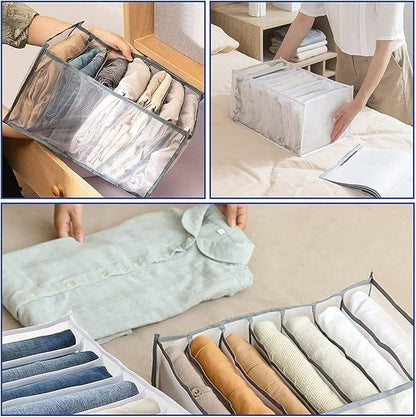 7 Grids Foldable Jeans|Sweaters|Pants|Spring & Autumn Trousers Fabric Wardrobe Clothes Closet Organizer Storage Box| Clothes Compartment Drawer Storage Organizer 30cm x 20.8cm x 19.5cm